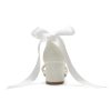 Block Heel Wedding Sandals, Pearl Embellished Ankle Strap, Low Heel Bridal Shoes for Women, Size EU 36-41