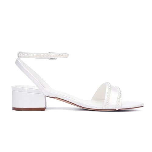 Low Heel Wedding Shoes for Bride Open Toe Bridal Shoes Pearl Wedding Sandals
