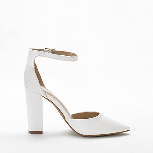 Women's Coco High Heels Chunky Block Pumps Pointed Closed Toe Ankle Strap Dress Shoes