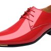 Dress Shoes Men Classic Pointed-Toe Patent Leather Lace-up Formal Oxford Shoes Black Brown Red Grey