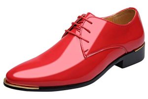 Dress Shoes Men Classic Pointed-Toe Patent Leather Lace-up Formal Oxford Shoes Black Brown Red Grey