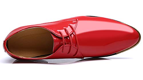 Dress Shoes Men Classic Pointed-Toe Patent Leather Lace-up Formal Oxford Shoes Black Brown Red Grey