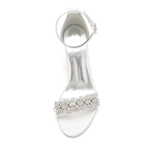 Block Heel Wedding Sandals Shoes for Bride Open Toe Crystals Formal Party Heels Sandal 1151-3
