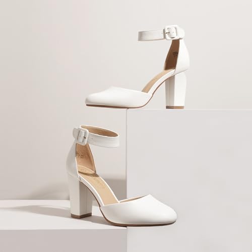 Women's High Heel Ankle Strap Closed Toe Chunky Wedding Pumps Shoes