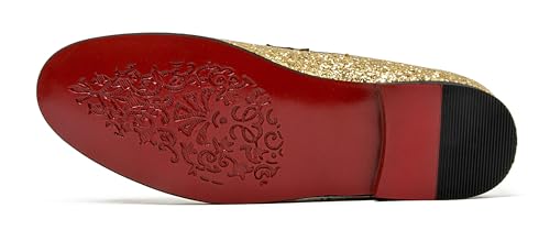 Men Loafer Metallic Textured Slip-on Glitter Sequins Fashion Wedding Dress Shoes Golden