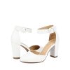 Women's High Heel Ankle Strap Closed Toe Chunky Wedding Pumps Shoes