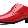 Dress Shoes Men Classic Pointed-Toe Patent Leather Lace-up Formal Oxford Shoes Black Brown Red Grey