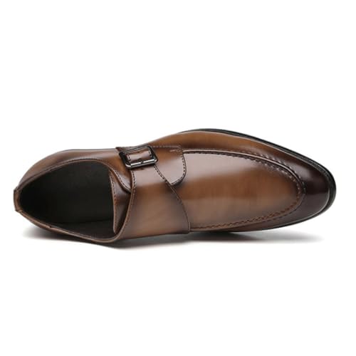 Formal Monk Shoes Dress Oxford for Men's Wedding Anti-Slip Rubber Sole Slip Resistant Block Heel Shoe Slip On Top-Grain Leather