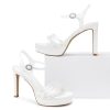 Women Strappy High Heels: 4.3 Inch Wedding Bride Shoes Prom Party Sexy Heel, Comfortable Platform Heeled Sandals, Satin Black