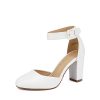 Women's High Heel Ankle Strap Closed Toe Chunky Wedding Pumps Shoes