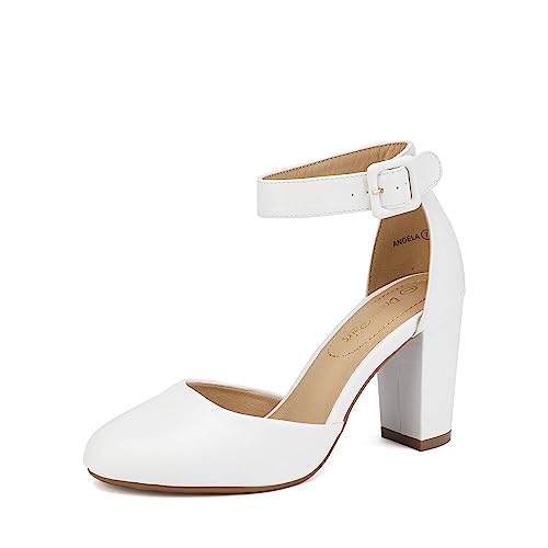 Women's High Heel Ankle Strap Closed Toe Chunky Wedding Pumps Shoes