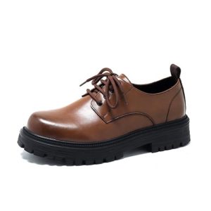 Mens Leather Black Platform Lace Up Lugs Sole Oxfords Shoes Modern Comfortable Classic Chunky Heel Increase Height Business