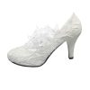 Wedding Shoes for Bride Women Pump Faux Leather High Heel Closed Toe Flower Rhinestone Lace Elegant Slip On Shoes