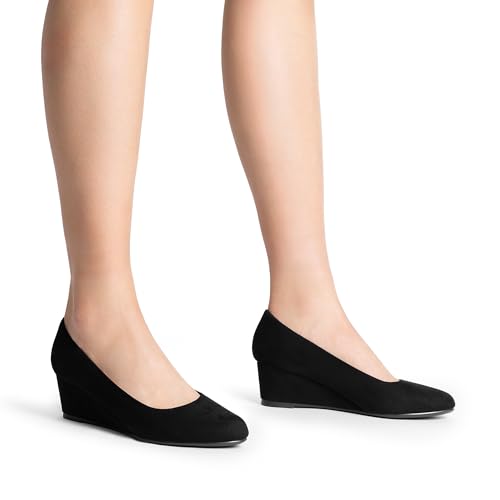 Women's Low Wedges Heels Closed Round Toe Pumps Comfortable Slip On Dress Work Wedding Shoes
