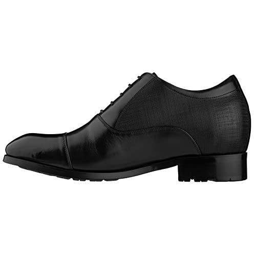 Men's Invisible Height Increasing Elevator Shoes - Black Premium Leather Lace-up Formal Derby Oxfords - 3 Inches Taller - Y6710