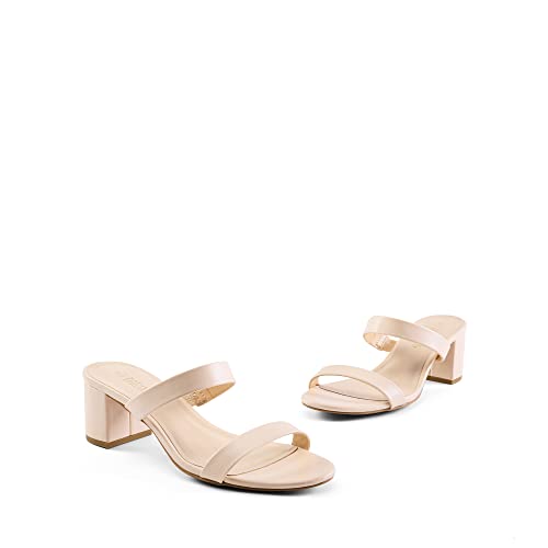 Women's Two Strap Open Toe Low Block Chunky Heels Sandals Dress Pumps Casual Summer Mules Shoes