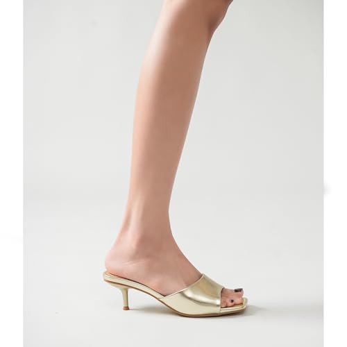 Women's Kitten Heels Sandals Low Heels Slip On Slides 2 Inch Heeled Square Open Toe Sandals for Women