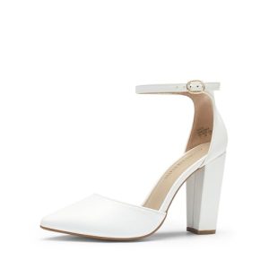 Women's Coco High Heels Chunky Block Pumps Pointed Closed Toe Ankle Strap Dress Shoes