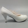 Wedding Shoes for Bride Women Pump Faux Leather High Heel Closed Toe Flower Rhinestone Lace Elegant Slip On Shoes