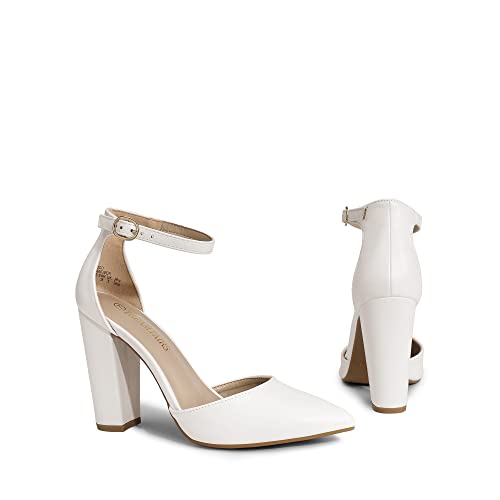 Women's Coco High Heels Chunky Block Pumps Pointed Closed Toe Ankle Strap Dress Shoes