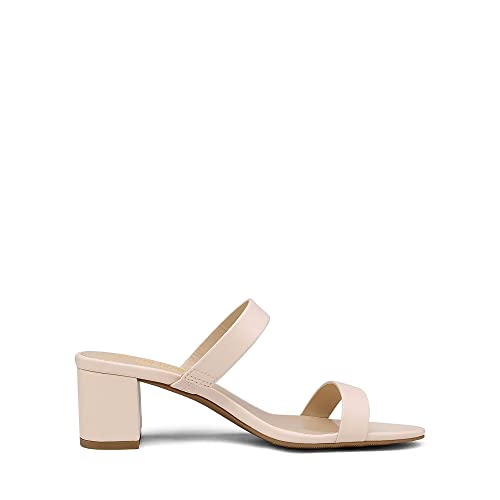 Women's Two Strap Open Toe Low Block Chunky Heels Sandals Dress Pumps Casual Summer Mules Shoes