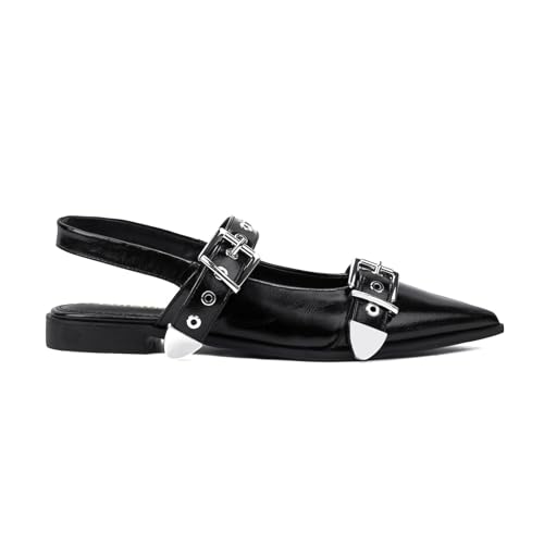 Women's Buckle Ballet Flats Pointed Closed Toe Slingback Shoes with Low Heel Comfortable Dress Flats