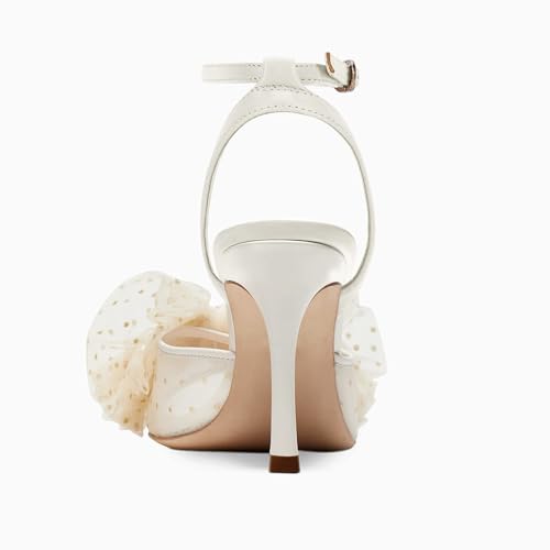 Womens Bow Tie Heels Sandals Slingback Peep Toe Wedding Heels Mesh High Stiletto Heel Summer Cute Wedding Bridal Shoes
