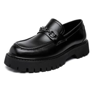 Mens Patent Leather Slip-On Platform Dress Horsebit Loafer Low Heels Round Toe Non-Slip Penny Shoes for Formal Business Wedding