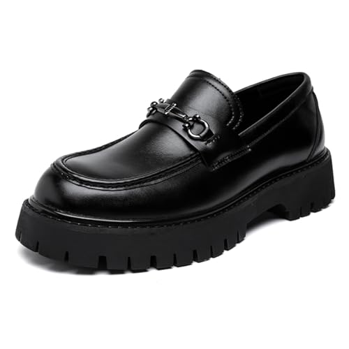 Mens Patent Leather Slip-On Platform Dress Horsebit Loafer Low Heels Round Toe Non-Slip Penny Shoes for Formal Business Wedding