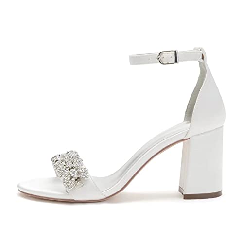 Block Heel Wedding Sandals Shoes for Bride Open Toe Crystals Formal Party Heels Sandal 1151-3