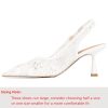 Slingback Wedding Heels for Women Bridal Lace Mesh Kitten Heel Closed Pointed Toe Pearl Pumps Shoes