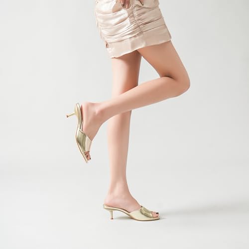Women's Kitten Heels Sandals Low Heels Slip On Slides 2 Inch Heeled Square Open Toe Sandals for Women