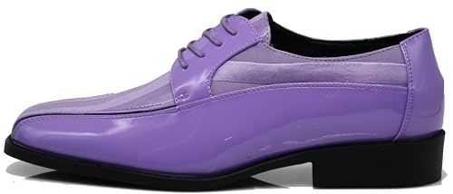 BMY Men's Striped Satin Matching Patent Upper Oxfords Formal Dress Shoes
