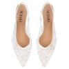 Slingback Wedding Heels for Women Bridal Lace Mesh Kitten Heel Closed Pointed Toe Pearl Pumps Shoes