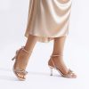 Women's Double Bowknots Heels Open Square Toe Ankle Strap Crystal Rhinestone Dress Sandals for Party Wedding