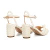 Pearl Heels For Women Mid Block Ankle Strap Heeled Sandals Round Open Toe Party Evening Bridal Shoes For Wedding