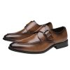 Formal Monk Shoes Dress Oxford for Men's Wedding Anti-Slip Rubber Sole Slip Resistant Block Heel Shoe Slip On Top-Grain Leather