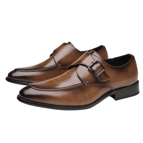 Formal Monk Shoes Dress Oxford for Men's Wedding Anti-Slip Rubber Sole Slip Resistant Block Heel Shoe Slip On Top-Grain Leather