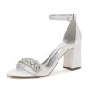 Block Heel Wedding Sandals Shoes for Bride Open Toe Crystals Formal Party Heels Sandal 1151-3