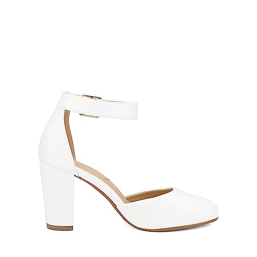 Women's High Heel Ankle Strap Closed Toe Chunky Wedding Pumps Shoes