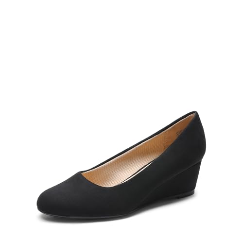 Women's Low Wedges Heels Closed Round Toe Pumps Comfortable Slip On Dress Work Wedding Shoes
