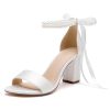 Women's Open Toe Pearl Wedding Shoes for Bride High Heels Sandals Satin Bridal Block Chunky Heels Ankle Strap Prom Evening Party