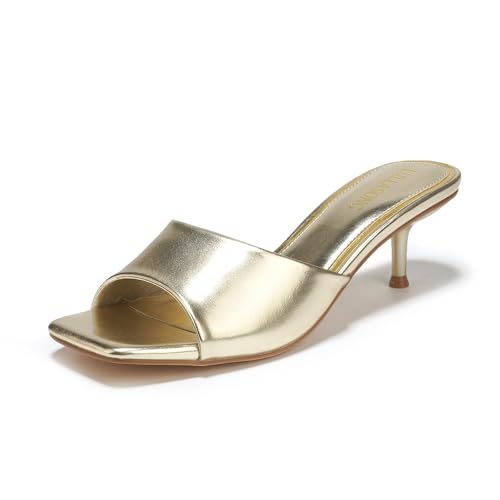 Women's Kitten Heels Sandals Low Heels Slip On Slides 2 Inch Heeled Square Open Toe Sandals for Women