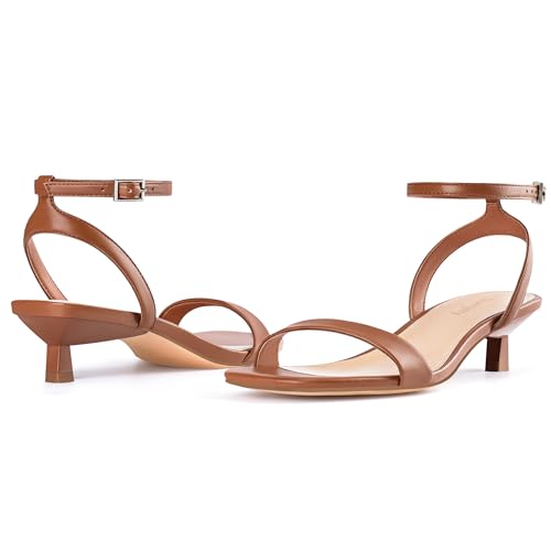 Women Kitten Heel Sandals Ankle Strap Heeled Sandals Square Open Toe Dress Wedding Party Shoes