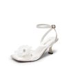 Women's Flower Wedding Heels Cute Square Toe Slingback Low Kitten Heels Sandals with Ankle Strap