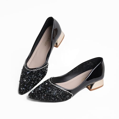 Women's Wedding Pumps Rhinestones Sequins Chunky Low Block Heels Pumps Dress Evening Shoes for Women Bridal
