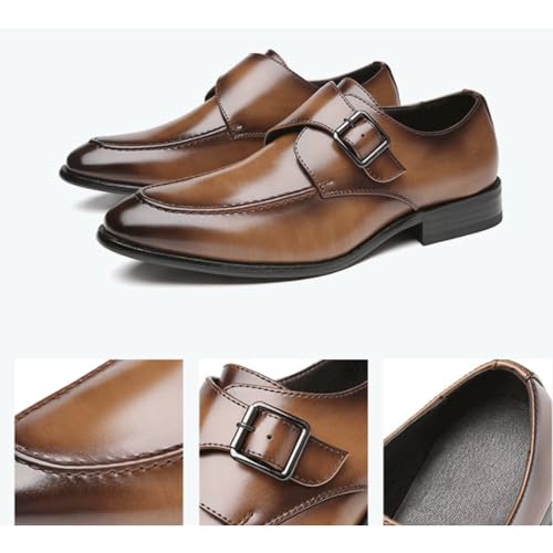 Formal Monk Shoes Dress Oxford for Men's Wedding Anti-Slip Rubber Sole Slip Resistant Block Heel Shoe Slip On Top-Grain Leather