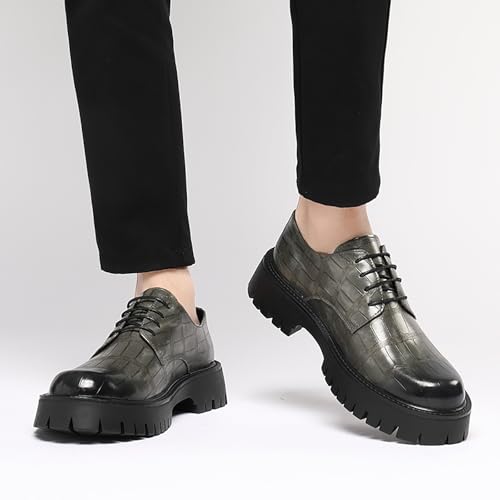 Men's Printed Leather Platform Oxford Dress Shoes Classic Lace Up Anti-Slip Lug Sole Block Heel Formal Oxfords for Wedding