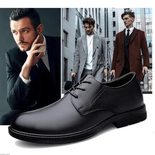Oxford Shoes for Men Lace Up Vintage Top-Grain Leather Prom Wedding Anti-Slip Non Slip Rubber Sole Block Heel Casual Shoe