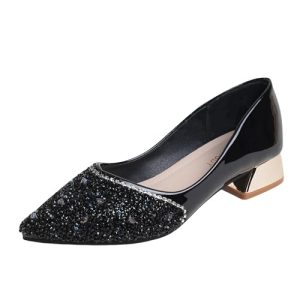 Women's Wedding Pumps Rhinestones Sequins Chunky Low Block Heels Pumps Dress Evening Shoes for Women Bridal